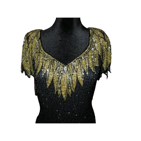BLACK TIE Vintage Stunningly Embellished Beaded & Sequined 100% Silk Black Tie D - Picture 3 of 10